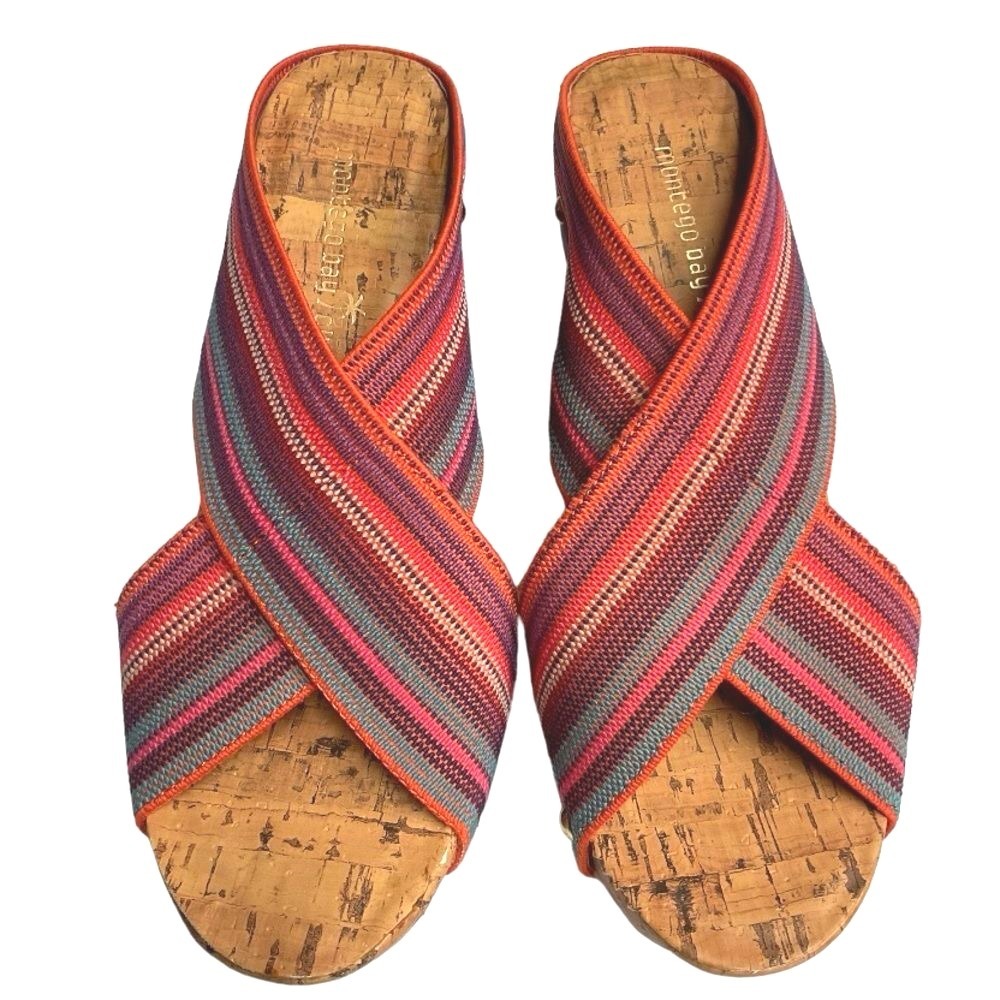 Montego Bay Club Sandals Sz 6.5‎ Platform Cork Wedge Heels Slip On Cross Strap